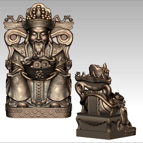 立体图3d模型打印扫描stl/obj四轴圆雕数控雕刻木雕坐立财神摆件